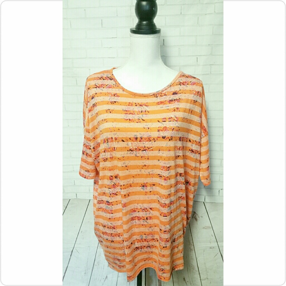 Lularoe Womens Top Orange Navy Multi Color Sz M